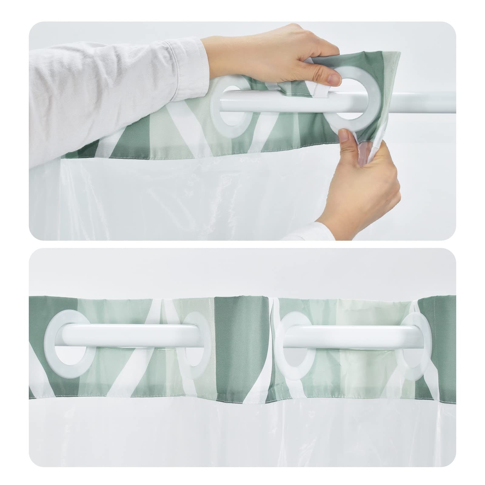 Yiatn No Hook Dark Green Double Shower Curtain With Snap In Fabric Liner Set - Hotel Style With See Through Mesh Top Window, Mod